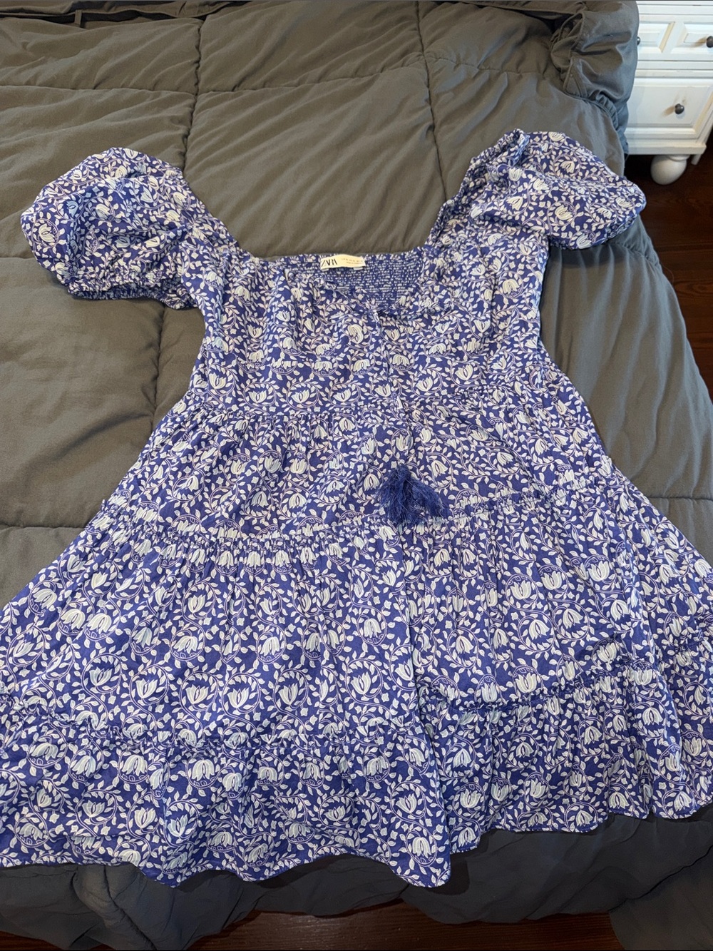 Zara Girls Purple Floral Puff-Sleeve Tiered Dress